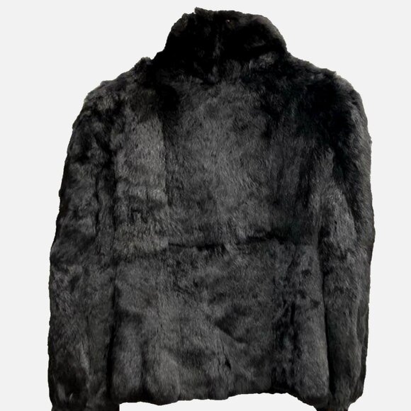 Vintage Black Rabbit Real Fur Coat Woman's Small Mobwife Cropped Bomber Jacket - Picture 2 of 7